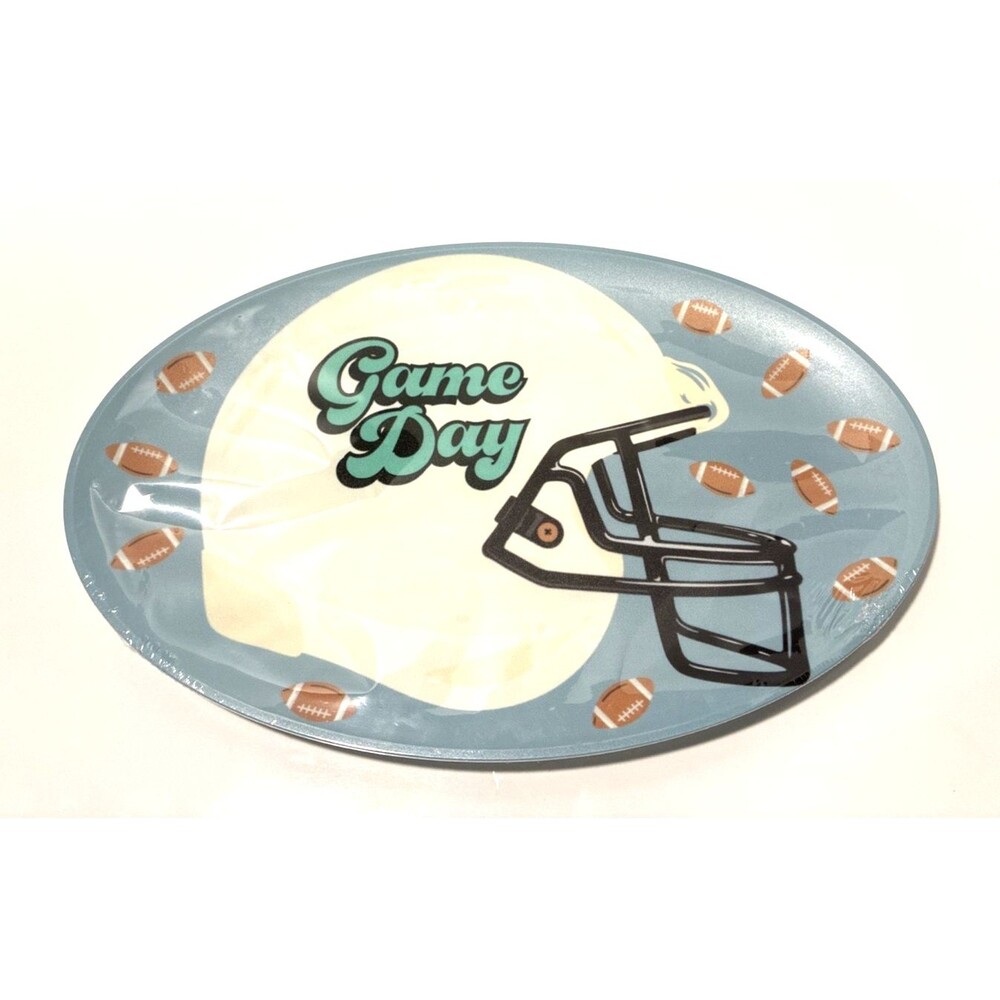 Set Of 2 Football Themed 16” Platters SUPERBOWL PARTY FUN!!! NEW IN PLASTIC
